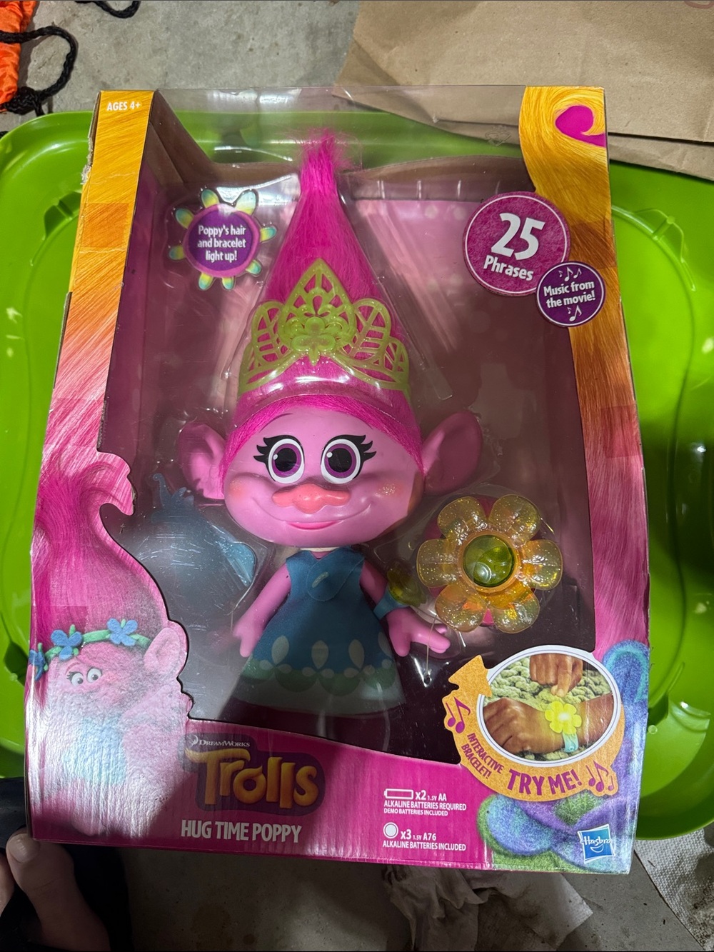 Trolls Poppy Doll with Bright Pink Hair and Blue Dress